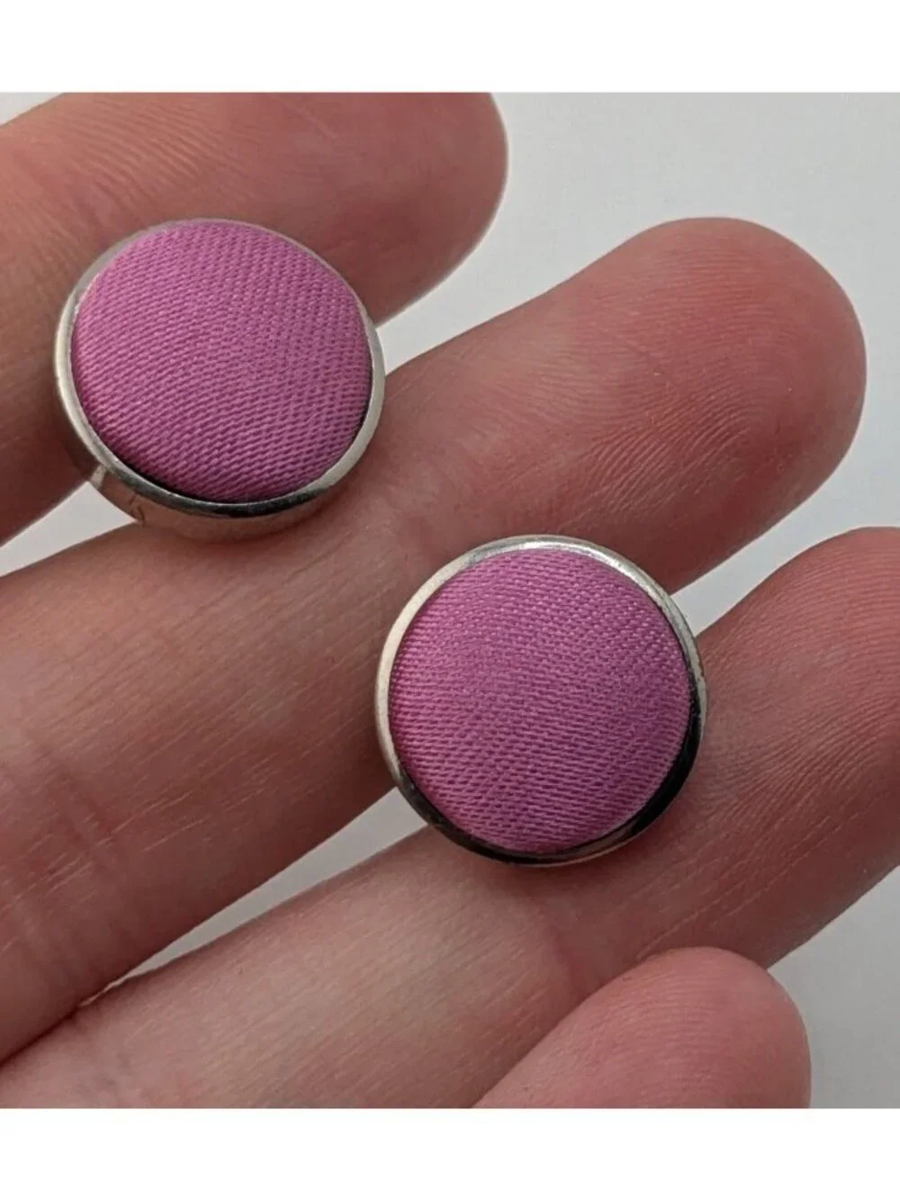 Purple Fabric Inlay Cufflinks Silver Victorian Vintage Formal Accessories